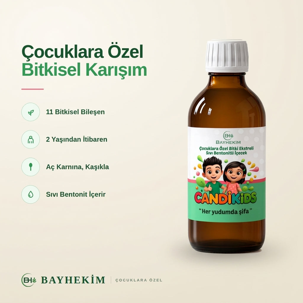 BayHekim Candikids Çocuklara Özel Bitki Ekstreli Ve Sıvı Bentonitli İçecek 250 Ml.