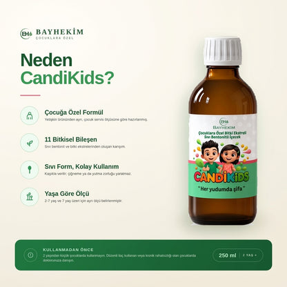 BayHekim Candikids Çocuklara Özel Bitki Ekstreli Ve Sıvı Bentonitli İçecek 250 Ml.